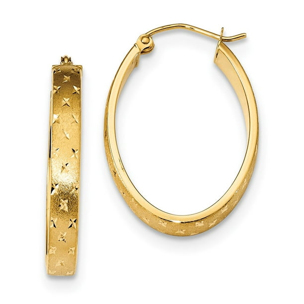 14K Yellow Gold Polished Diamond-Cut Hoop Earrings 